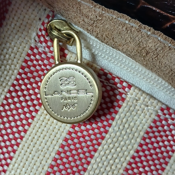 Lancel Canvas Monogram / leather brown crocodile bucket  handbag - Picture 12 of 13